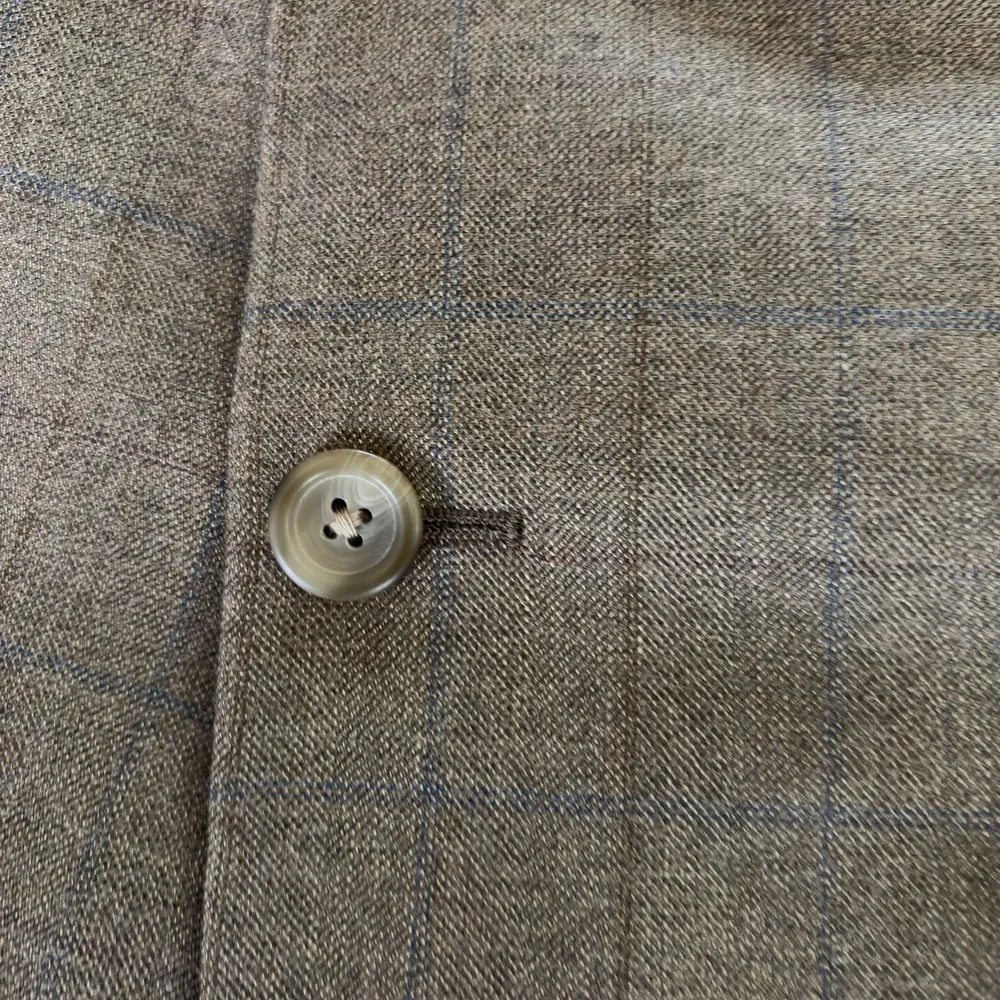 Joseph & Feiss 52R Silk Wool Sport Coat Blazer Tan Brown Windowpane 2 Button